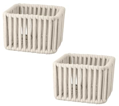Schöner Wohnen Kollektion Badkorb Mod. Zovo 2er Set in Natur zur Aufbewahrung von Kosmetika und Badutensilien aus Baumwoll-Polyester-Kordel Maße 15 x 10 x 15 cm