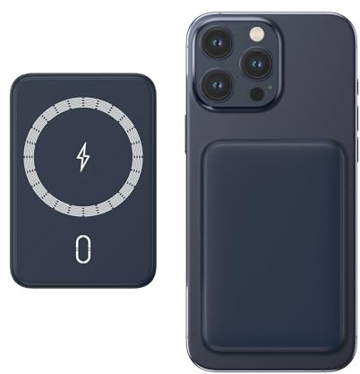 Magnetico-Power-Bank-Wireless-10000mAh - Riapow PD 20W QC 3.0 Ricarica Rapida Powerbank, Caricabatterie Portatile con Ingresso e Uscita USB C e Display LED per IPhone 16/15/14/13/12 (Blu)