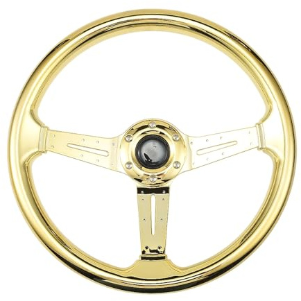 JSCARLIFE Universal Racing Steering Wheel,Drifting Deep Dish Steering Wheel 13.39”/340mm 6 Bolts Grip Acrylic with Horn Button Fit For Most Vehicle and Racing Car (Golde)