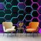Papier peint panoramique 200 x 140 cm géant murale, Simple Néon Hexagone Thème Papier Peint intissé, Noir Géométrique Design mural décoration pour chambre d'enfant bureau salon