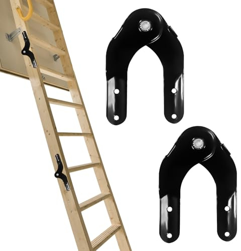 Loft Ladder Pull-Down Hinges, Loft Stairs Replacement Parts for Aluminium Ladder, Floor Stairs Accessories for Restoration Old Loft Ladders, Black, Pack of 2