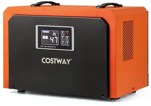 FANTASK 60 L/Tag Luftentfeuchter, Industrie Trocknungsgerät, Bautrockner mit Ablaufschlauch & 24H Timer für Keller, Lagerhaus, Baustelle (Orange)