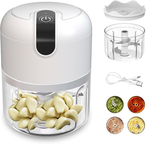 Mini Blenders Food Chopper 250ml – Mini Chopper with Rechargeable Battery through USB Type-C Charging Port – Portable Food Processor with 3 Blenders – 250ml Portable Foods Processors (White)