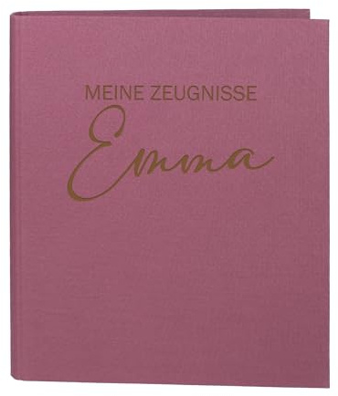 Striefchen® Personalisierte Zeugnismappe für Kinder mit Gravur – DIN A4 Ringordner mit Leinenstoff – 5 Farben – Name individuell gravierbar – Dokumentenmappe „Meine Zeugnisse“ (Rosa)
