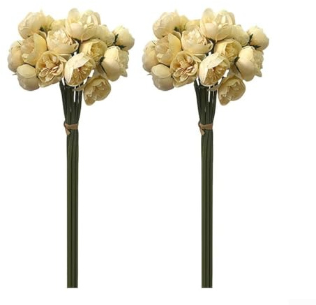 Hochzeit Deko Seide Pfingstrosen und Ranunkeln Blumen 2 Bündel für Haus und Wohnzimmer mit flexiblen Stielen (Gelb)