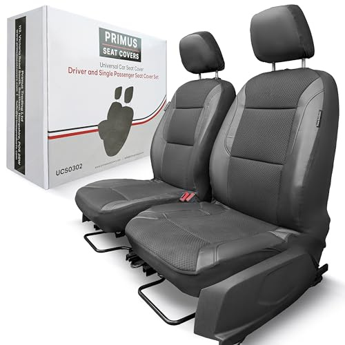 Premium Leatherette Car Seat Covers with Air-Mesh & Memory Foam – Universal Front Seat Protector, Airbag Compatible, Breathable Comfort, Protects Seats – Driver & Passenger with Headrest Covers