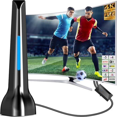 TV Aerial - Indoor TV Aerial for Smart TV with Signal Booster & Magnetic Base - Digital Aerial for Freeview - 360° Reception - 50+ Miles Long Range - Support 4K 1080P