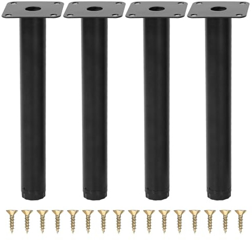 Vunanvu 4 Stück Möbelfüße Schwarz Metall 20cm Couch Füße Höhenverstellbare Füße Stabile Schrankfüße Möbelfuß Verstellbar Schrankbeine mit Schrauben Aufsatzfuß Regalfüße für Schränke Sofa Tisch