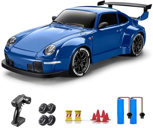 ACAMMZAR Macchina Telecomandata RC Drift per Bambini, 1:24 20KM/H 4WD Macchine Telecomandate, Radiocomandata Auto con 2 Batterie per Adulta, Blu