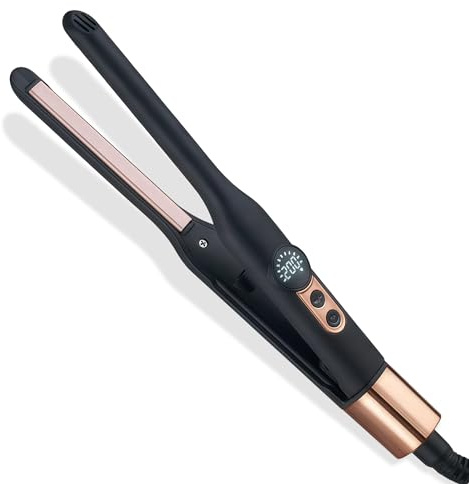 Hair Straightener with Extra Slim Plates, Mini Pencil Flat Iron for Short Hair, Pixies, Bangs, Small Curls & Beard, Digital Display, 5 Temp Settings 120-200°C, Fast Heat Up (Black)