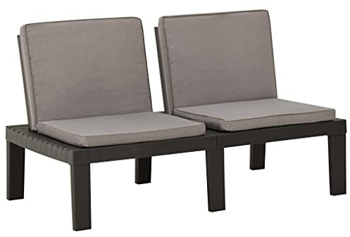 zylophax Gartenbank Kunststoff Grau, wetterfest, 130x65x70 cm, Balkon Sitzbank mit anthrazitfarbenen Auflagen, pflegeleicht, für Garten & Terrasse