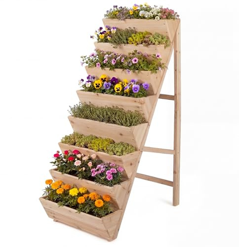 COSTWAY vertikales Hochbeet mit 8 Etagen, Blumenbeet aus Tannenholz, Vertikalbeet mit Pflanzkästen, Blumentreppe Gartenbeet Holz, Blumenkasten für Terrasse Balkon Garten (Natur)