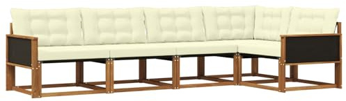 vidaXL Outdoor-Sofagarnitur mit Kissen 5 pcs Natur und Creme, Moderne Gartenmöbel, Sofa-Kollektion und robuste Terrassenbestuhlung, gemütliche Lounge-Einheit
