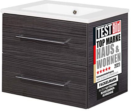 FACKELMANN B.PERFEKT Badmöbel Set 62 cm – Anthrazit Dark Oak, hängender Waschtischunterschrank mit Keramikbecken, Made in Germany, Maße: (62,2 x 15,1 x 48 cm)