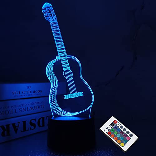 3D Night Light Guitar Gifts for Music Lover, 3D Illusion Lamp with Remote Control &16 Colors Changing Amazing Idea Choice for Musical Instrument Shop Home Party Supply Decoration Xmas Valentine's Day