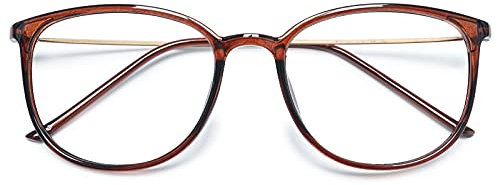 KOOSUFA Klassische Retro Nerdbrille Damen Herren Brille Ohne Sehstärke Dünne Brillengestelle Rund Pantobrille Brillenfassung Fake Brille Vintage mit Etui (Braun)