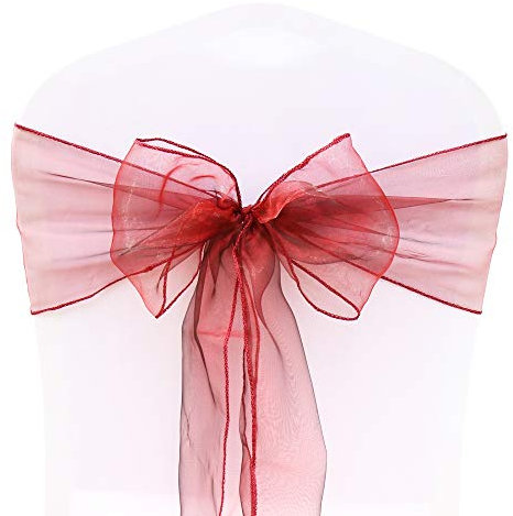 BIT.FLY 50 Pcs Schleifen für Stuhlhussen - Organza Hochzeit Stuhlschleife 18 x 275CM Stuhldekoration für Partys Hochzeiten Feiern, Burgunderrot