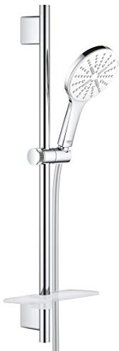 GROHE Rainshower SmartActive 130 - Brausestangenset (wassersparend, 3 Strahlarten, inkl. Duschablage, schnelle Befestigung, Antikalk- System), moon white, 26577LS0