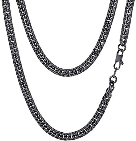 FindChic 6mm Massiv Panzerkette schwarz 55cm Gliederkette Edelstahl Halskette Punk Cuban Link Chain für Weihnachten Valentinstag