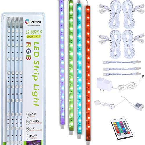 Cefrank 4X 40cm Linkable RGB LED Light Bar Kit for Display Cabinet - Remote Control, Multi-Colors