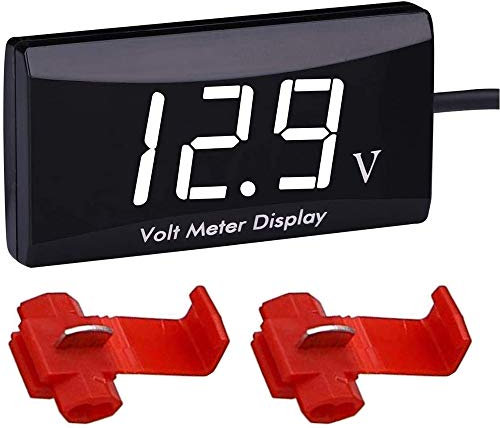 Greluma 1 Pezzo Voltmetro Digitale, Impermeabile DC 12V LED con Schermo per Moto, Auto con Morsetti per Cavi