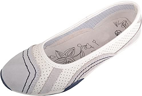 Womens Genuine Leather Slip On Casual Ballerina Style Pump Dolly Shoes - White - UK 8 / EU 41