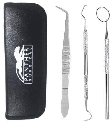 Stainless Steel Dental Tool Kit Set of 3 Pieces with Mirror, Tweezers,Pick Calculus Plaque Remover Repair Filling Kit for Home Use