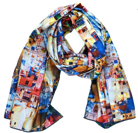CANNCA Halstuch für Damen, Seidenschal mit Kunstmotiv berühmter Maler, lang, hochwertig, jung und elegant, für Damen, großer Schal, Foulard, originelles Accessoire als Geschenk, HH-13, One size