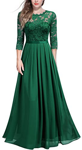 MIUSOL Women's Retro Floral Lace 3/4 Sleeve Wedding Bridesmaid Maxi Dress (Medium, Dark Green)