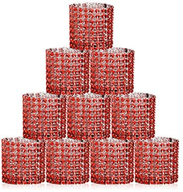 Herbests Serviettenringe,50 Stück Bling Strass Diamant Serviettenringe Serviettenhalter Strassband Selbstklebend mit Klettverschluss für Hochzeit Weihnachten Dinner Party Deko Tischdeko,Rot