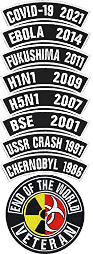 EOW Veteran Aufnäher Set End of the world Veteran Aufbügler Apocalypse Ende der Welt Veteran Bügelbild Atomzeichen Weltuntergang Sticker zum annähen/aufbügeln | 90x90mm 180x90mm