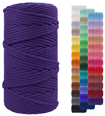 LEREATI Corde Macramé 5mm x 100m, Fil Macramé Corde Coton Naturelle, Grosse Ficelle Cordelette 5mm Cordon Macramé pour Macrame Mural, Porte Plante, Bricolage, Décoration Boho (Violet Foncé)