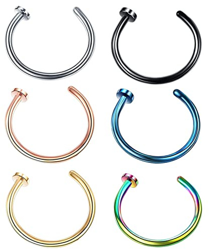 AMDXD Nose Stud Surgical Steel 18G, Edelstahl Septum Ring Rosegold C Form, Lippen Piercing Ringe Ohrringe für Herren Damen, 6pcs