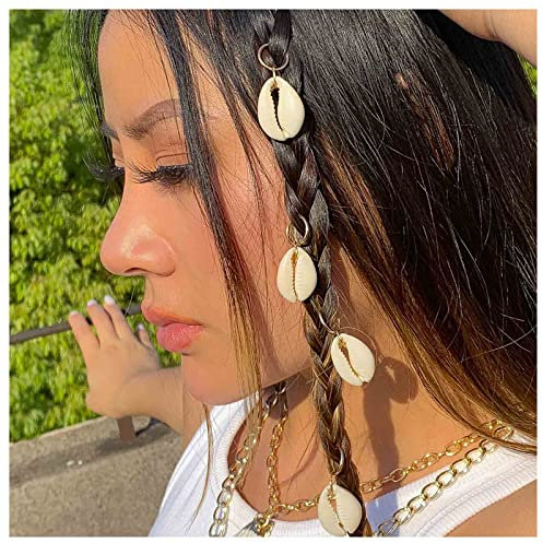 Allereya Vintage Anneaux de Cheveux en Coquillage Anneaux de Cheveux en Or Pinces à Cheveux Conch Braid Anneaux pour cheveux Clips Accessoires pour cheveux pour femmes 5pcs (coquillage doré)