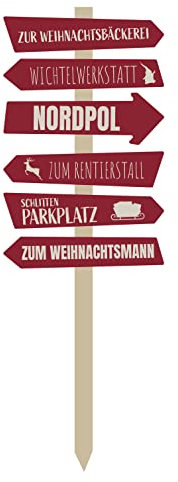 Spetebo Garten Stab Weihnachten Richtungsweiser zum stecken 7 stellen - ca. 76 x 27 cm - Weihnachts Tür Deko Holz Schild Nikolaus Advent Wegweiser Geschenkidee