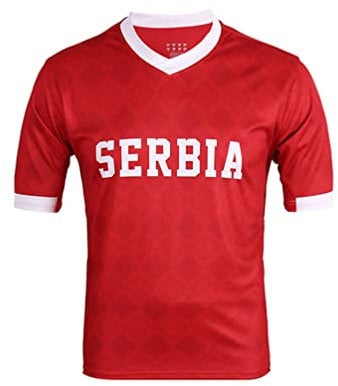 YuanDiann 2022 Katar Fußball Weltmeisterschaft T-Shirt Kurzarm Rundhals Fanshirt Trainingsshirt Stretch Casual Atmungsaktiv Sport Shirt Bedrucken Fussballtrikot Serbien M
