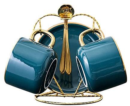 Tazza da caffè Set Regalo da tè in Ceramica per caffè Coppia di Tazze da caffè Set da 2 Pezzi Scaffale Tazza da tè in Ceramica Stile Inglese Tazza da tè Verde Scuro