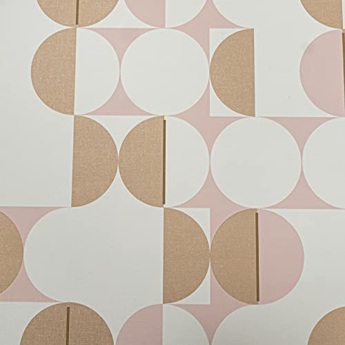SOPHIE LAURENCE Club Botanique Retro Textured Wallpaper - White Pink Gold Circles Graphic - Thick Heavy Duty Solid Geometric - Paste The Wall Wallpaper for Living Room