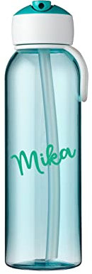 Elfenstall Personalisierte Trinkflasche von Mepal aus Kunststoff mit Wunschname (Flip-Up Türkis)