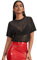 GORGLITTER Mesh Oberteile Damen Durchsichtig Netzoberteil Tops Festival Oberteil Glitzer Top für Outfit Party T-Shirt Schwarz XL