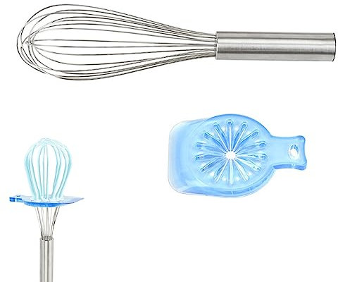 Stainless Steel Whisk Squeegee Set, Hand Whisk for Baking Beating Whisking Stirring with Acrylic Squeegee, Heat Resistant Kitchen Whisks for Cooking, Baking