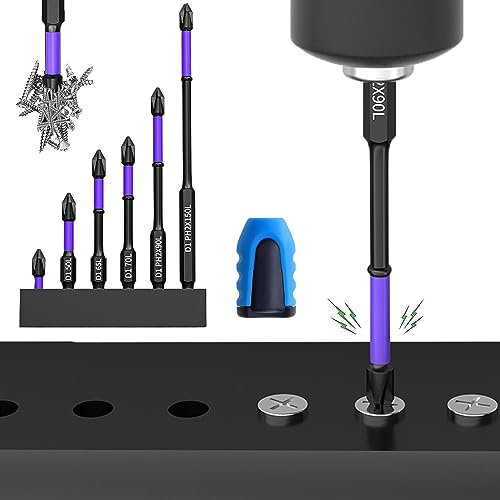 SENGHUI D1 Anti-Slip and Shock-Proof Bits with Phillips Screwdriver Bits-Upgraded High Hardness and Strong Magnetic Bit,Non-Slip 1/4 Inch Hex Shank Cross Impact Driver Bit Set(6Pcs/Set+1Bit Holder)