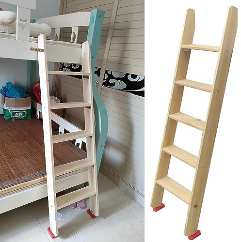 LZMZMQ Leiter for Wohnmobil-Camping-Hochbetten – Hohe Holzleiter/Etagenbettleiter for Dachboden Mit 2 Halterungen Und 2 Gummipolstern, Schräge Holzleiter for Kinder(175cm/5.74ft/69inch)