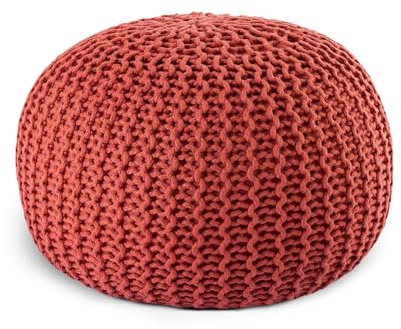 casamia Pouf Ø 55 o. 45 cm Strickhocker Sitzpouf Bodenkissen Premium Outdoor nachhaltig Größe ø 45 cm, Farbe Terracotta - Ginger