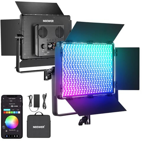 NEEWER PL60C RGB LED Panel Videoleuchte, APP/2,4G/DMX Steuerung, 60W, 23000Lux, 0,5m, 2500K-10000K RGBCW, Professionelle Videolicht, 18 Szenen, V Akkubetrieben, für Aufnahmen, Streaming