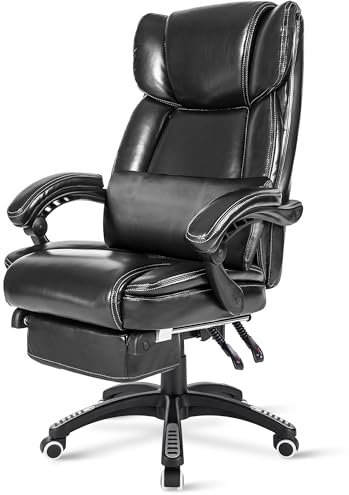 Blisswood Executive Office Chair With Footrest, Lumbar Support Ergonomic Recliner Computer Desk Chair Adjustable Back Rest Heavy Duty 360° Swivel Chair Black for Home Office (Shiny Black)
