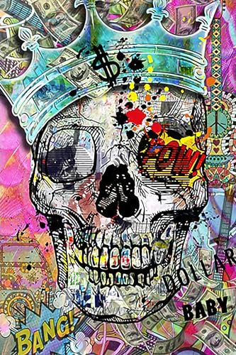 KAWAHONE Abstrakte Graffiti-Leinwandkunst, Straßen-Graffiti-Leinwandkunst, Graffiti-Totenkopf-Kunstmalerei, Poster, bunte Graffiti-Straßen-Wandkunst für Mann und Jungen, Raumdekoration, 30,5 x 40,6