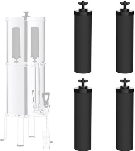 Virego Lot de 4 filtres à eau noirs 2-9BB - Éléments de purification certifiés par NSF/ANSI 42 - Pour filtres Berkey 2-9BB - Remplacement compatible avec le système de filtration par gravité Berkey