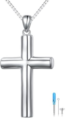 DAOCHONG S925 Sterling Silber Kreuz Urne Halskette für Asche Memorial Feuerbestattung Andenken Zylinder Schmuck Ostergeschenke für Frauen Männer