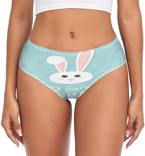 Mnsruu Damen-Unterwäsche, Motiv: Osterhase, blauer Hintergrund, bequeme Damen-Slip, mittlere Taille, atmungsaktiv, Stretch-Unterhose, Osterhase, blauer Hintergrund, 42
